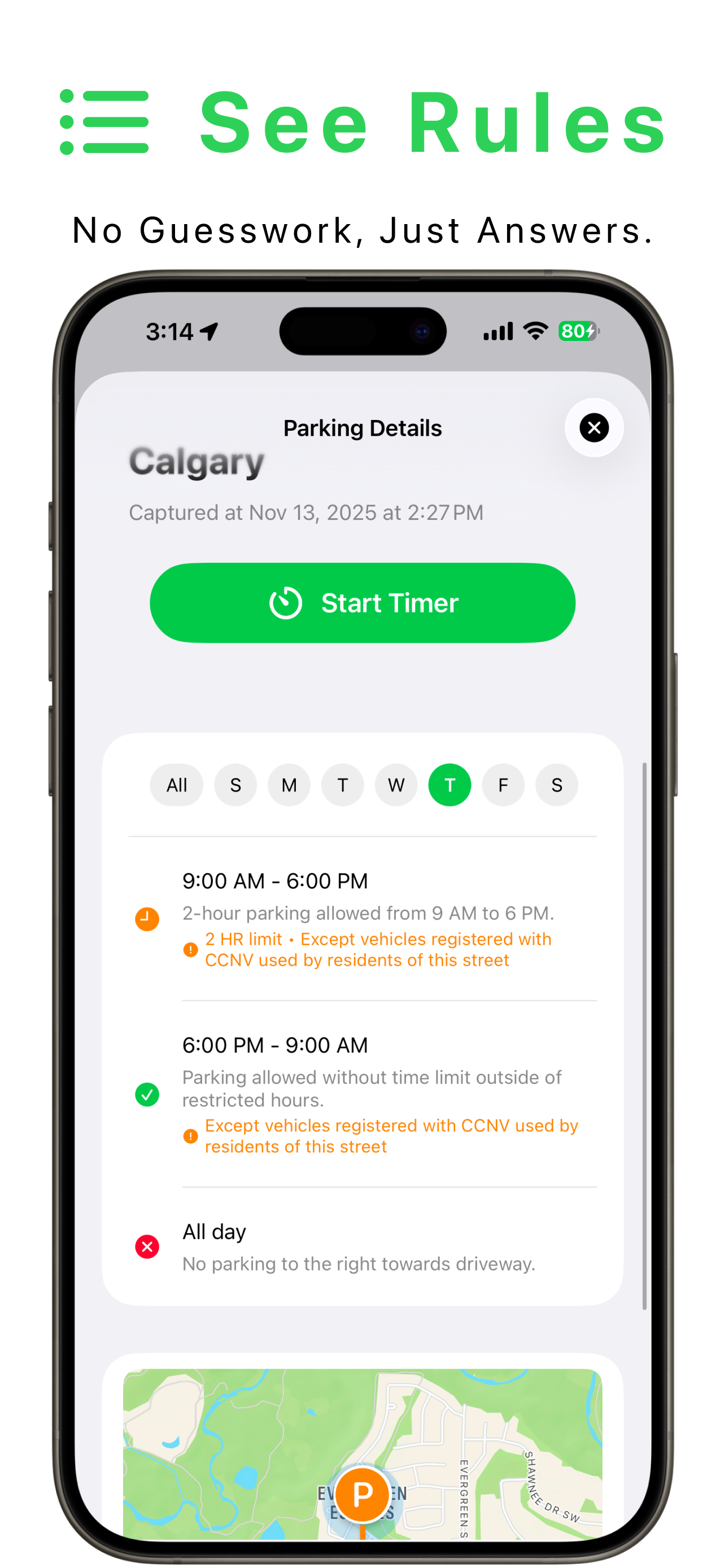 Park Here app analyzing parking sign with AI to show parking rules